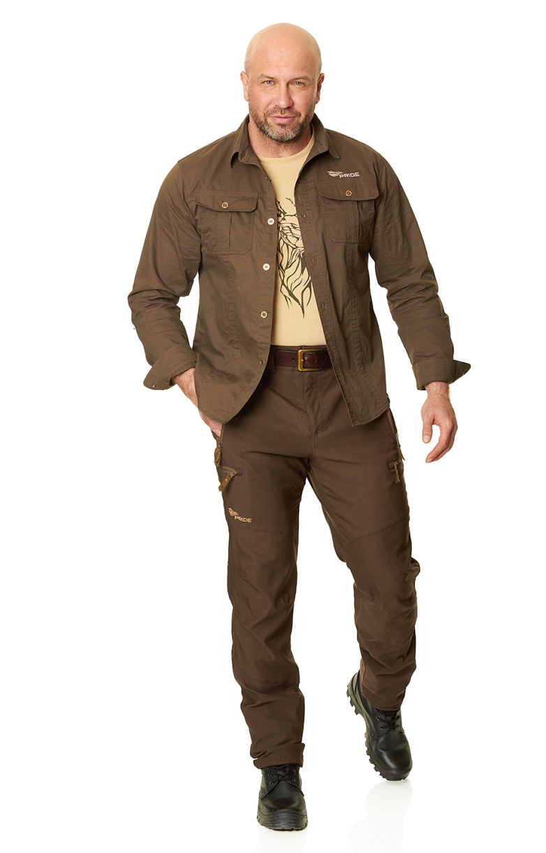Рубашка с длин рукавом, коричневая, хлопок, арт.PRDS-01BR